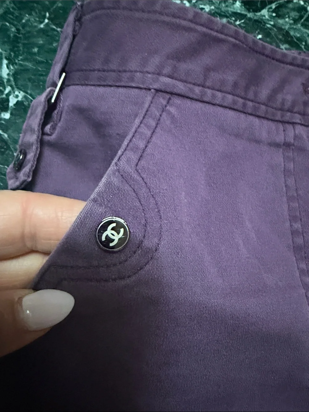 CHANEL Deep Purple Wide-Leg Utility Jeans